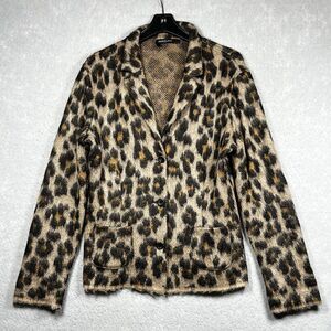 Marc Cain Cardigan Jacket Size N 5 Women’s Medium Leopard Print Mohair Wool
